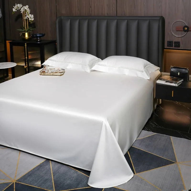 Plain Egyptian Cotton Bedding Set 1000TC | Ladder Trim white flat sheet and pillowcases on a bed