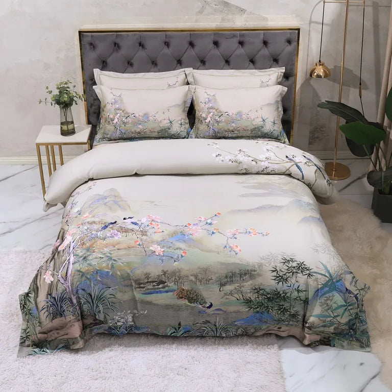 Natural scenery Egyptian cotton bedding set on a bed