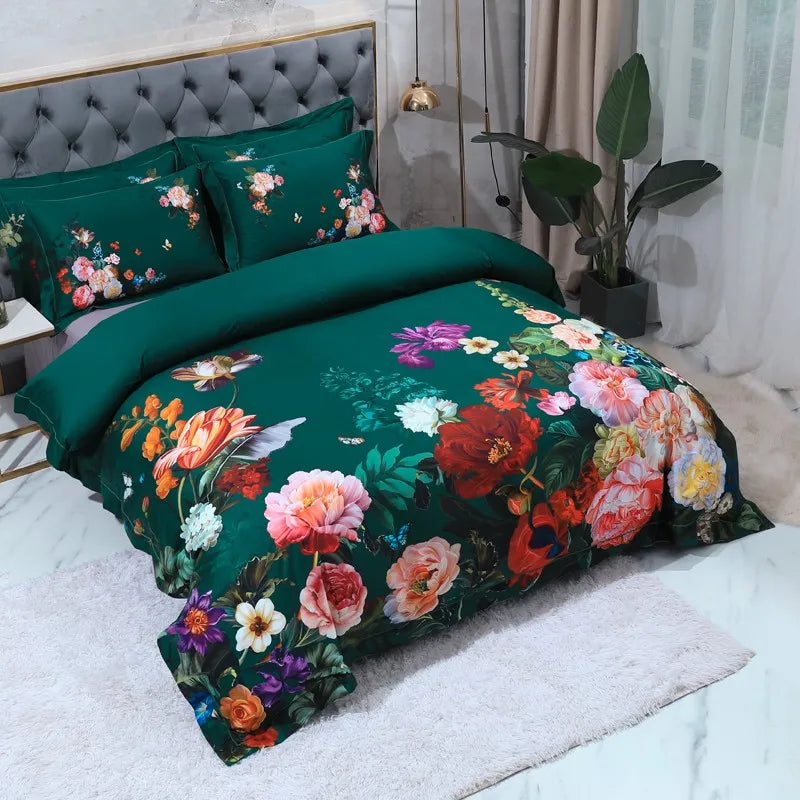 Printed Egyptian Cotton Bedding Set 600TC | Emerald Bloom - Egyptian Bedding