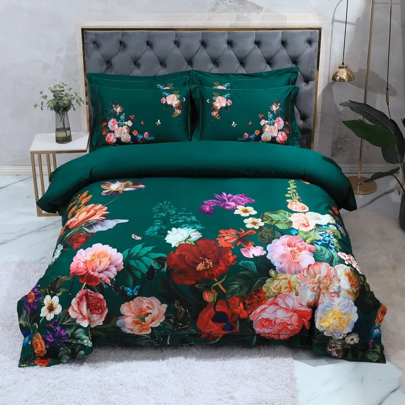 Printed Egyptian Cotton Bedding Set 600TC | Emerald Bloom - Egyptian Bedding