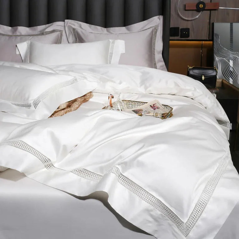 Plain Egyptian Cotton Bedding Set 1000TC | Ladder Trim trim detail on the duvet cover and pillowcase