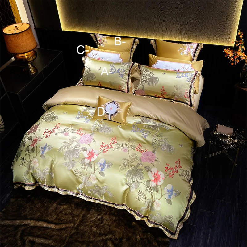 Luxury Gold Floral Embroidery Bedding Set with Duvet Cover  - 1000TC