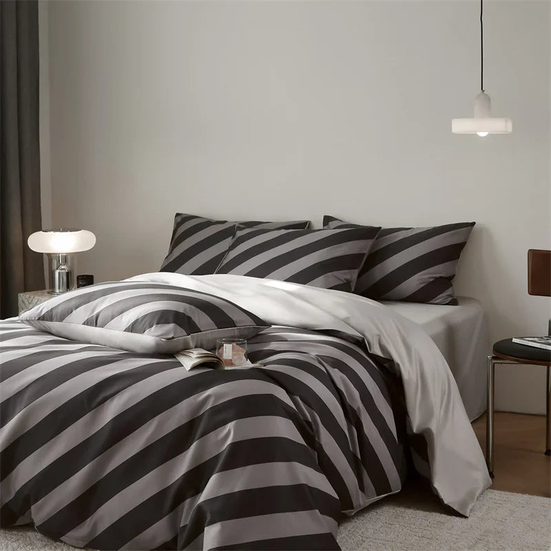 Striped Egyptian Cotton Bedding Set 800TC | Bold Stripe in Charcoal