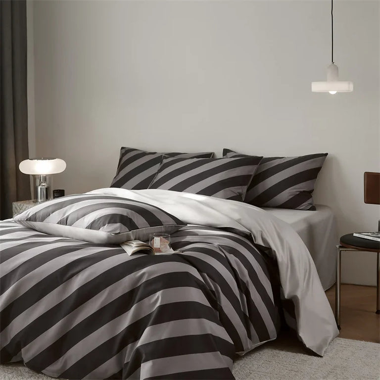 Striped Egyptian Cotton Bedding Set 800TC | Bold Stripe in Charcoal