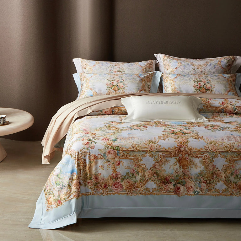 Printed Egyptian Cotton Bedding Set | Garden Border blue colourway