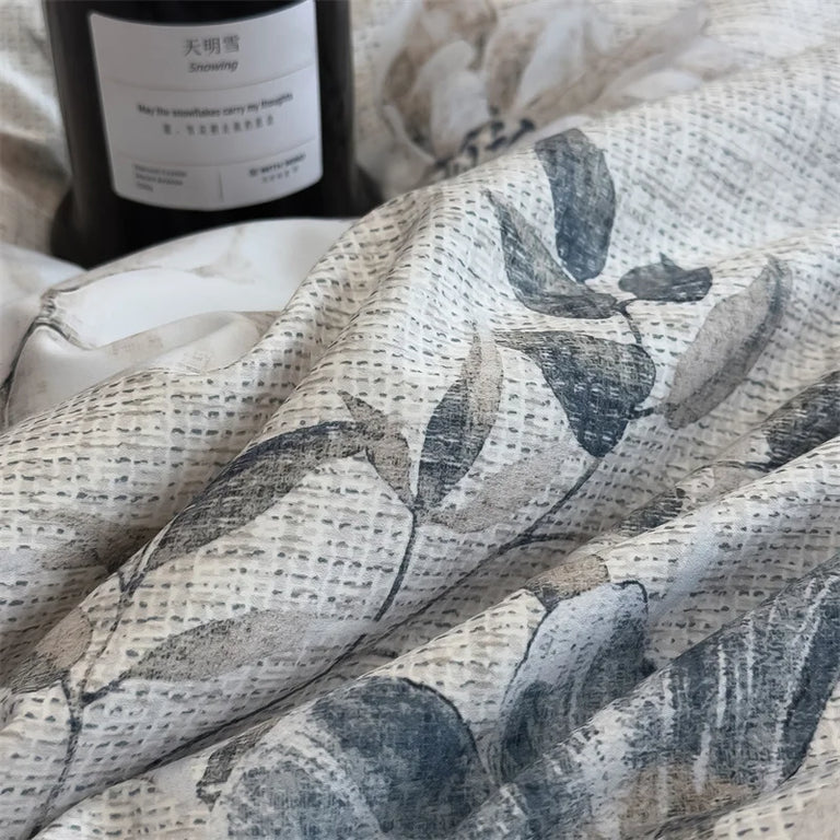 Close up of the blue grey leaf print