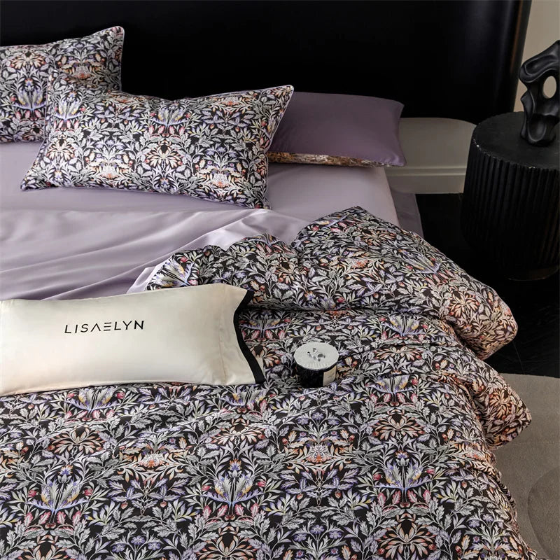 Printed Egyptian Cotton Bedding Set | Midnight Floral pillowcase detail
