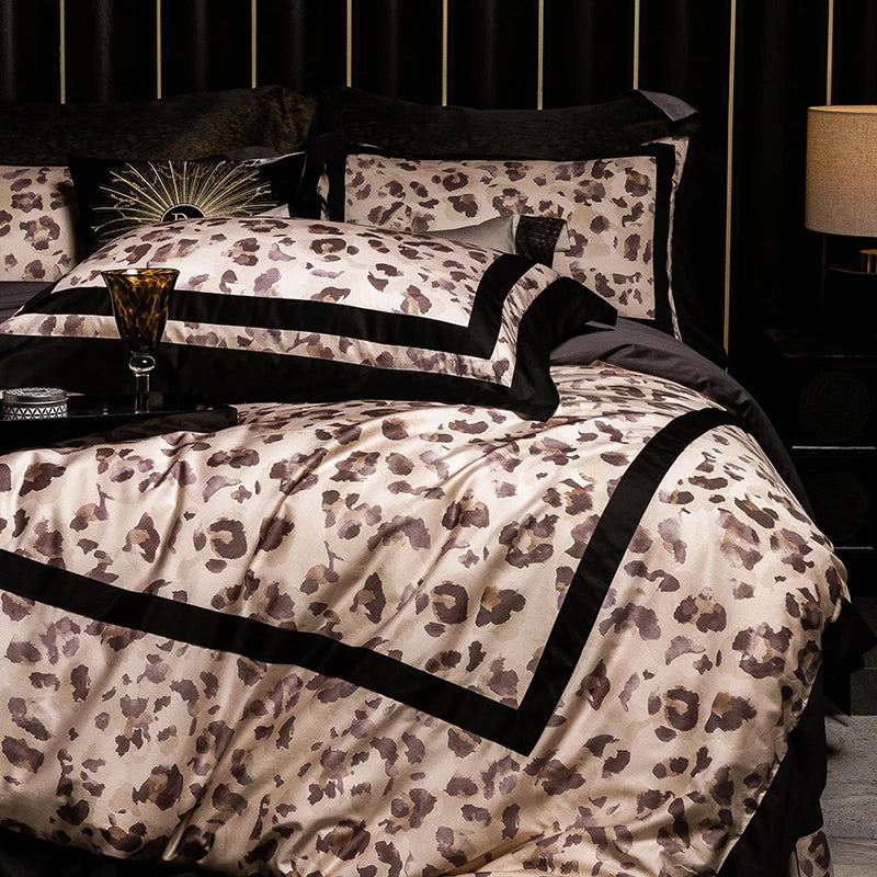 Printed Egyptian Cotton Bedding Set 1200TC | Leopard Noir - Egyptian Bedding