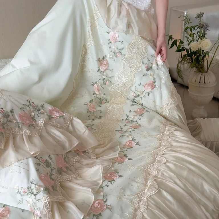 Embroidered Egyptian Cotton Bedding Set 1200TC | Rose Ruffle