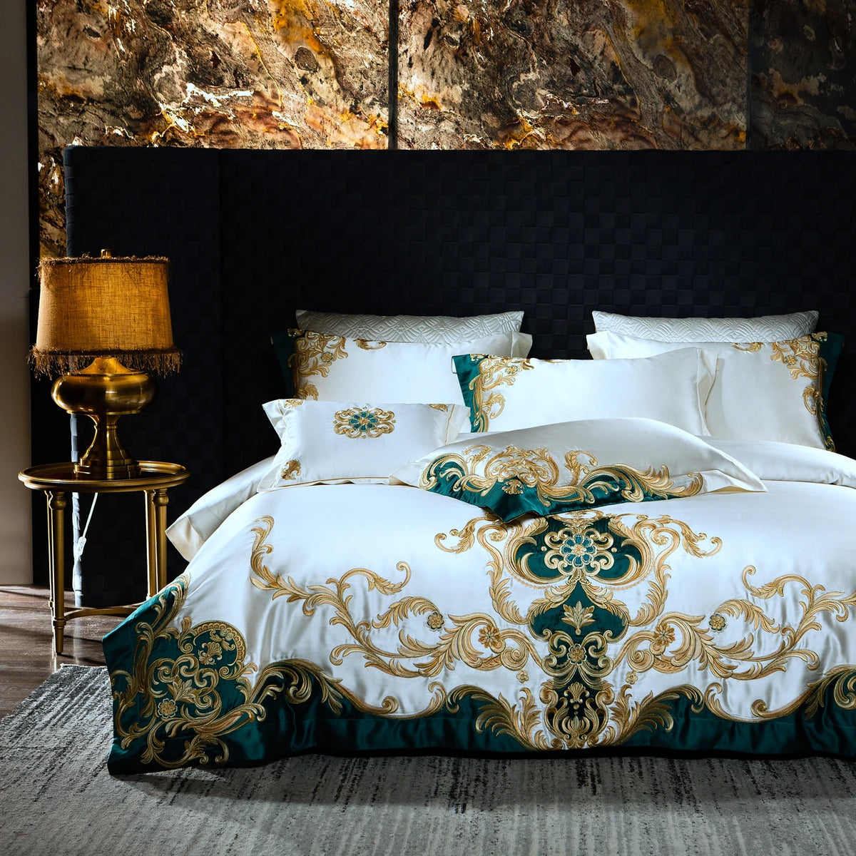 Royal Crest bedding set styled in a bedroom