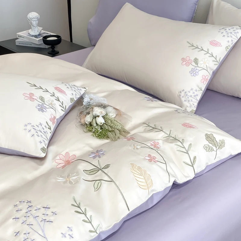 Embroidered Egyptian Cotton Bedding Set 600TC | Meadow Sprig