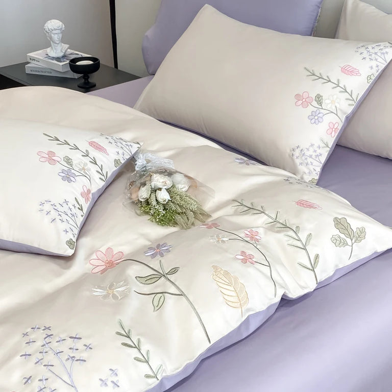 Embroidered Egyptian Cotton Bedding Set 600TC | Meadow Sprig