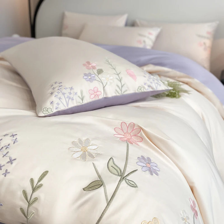 Embroidered Egyptian Cotton Bedding Set 600TC | Meadow Sprig