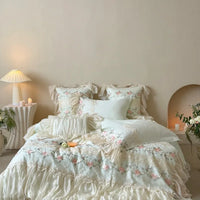 Embroidered Egyptian Cotton Bedding Set 1200TC | Rose Ruffle