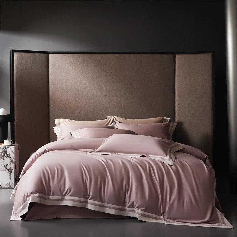 Plain Egyptian Cotton Bedding Set 1000TC | Contrast Border in Dusty Rose