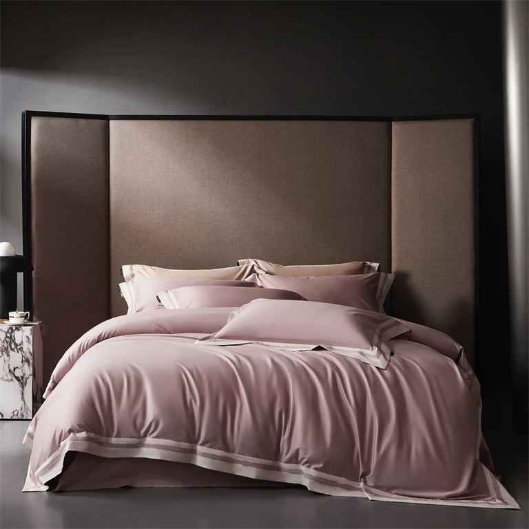 Plain Egyptian Cotton Bedding Set 1000TC | Contrast Border in Dusty Rose