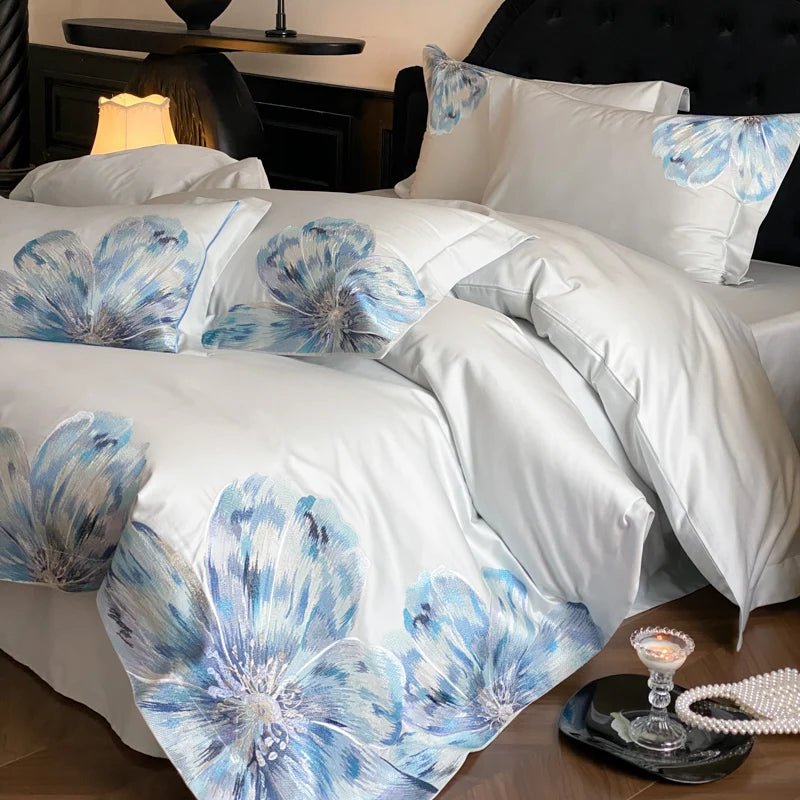 Embroidered Egyptian Cotton Bedding Set 1000TC | Morning Petal - Egyptian Bedding