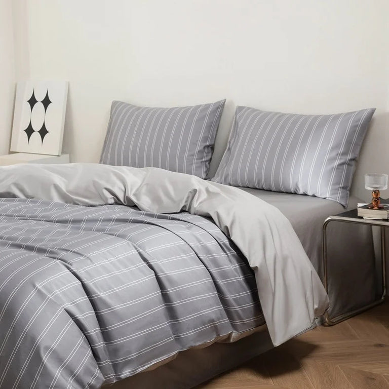 Striped Egyptian Cotton Bedding Set 800TC | Bold Stripe in Silver Grey