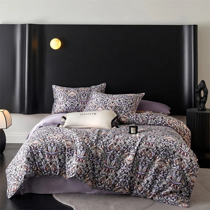 Printed Egyptian Cotton Bedding Set 800TC | Midnight Floral - Egyptian Bedding