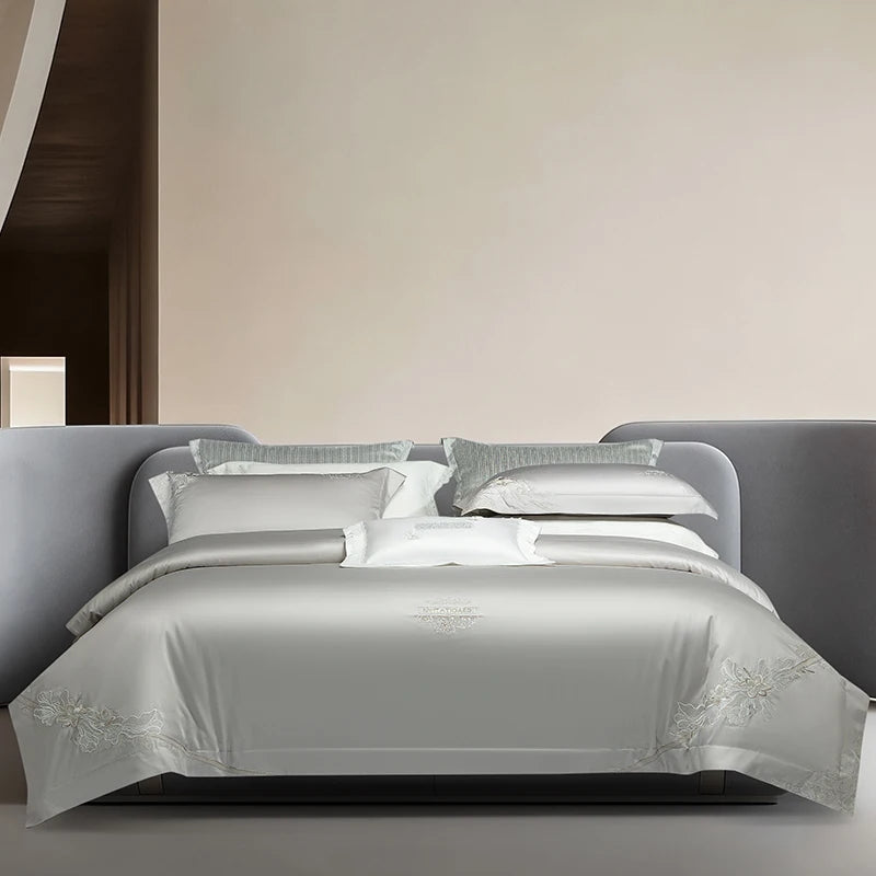 Grey bedding set with silver floral embroidery
