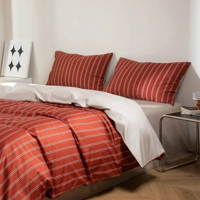 Striped Egyptian Cotton Bedding Set 800TC | Bold Stripe in Brick Red