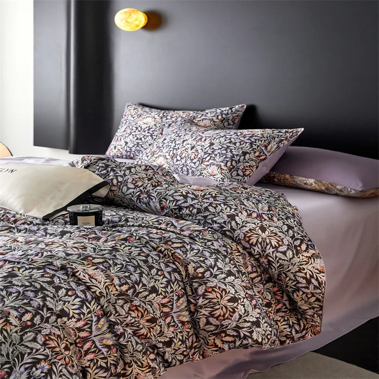 Printed Egyptian Cotton Bedding Set | Midnight Floral duvet cover pattern