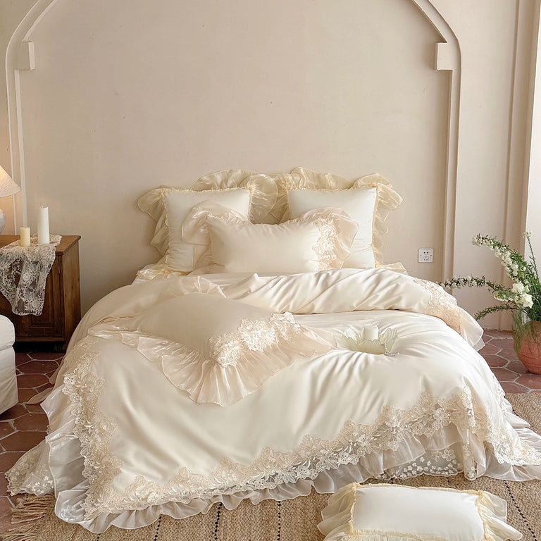 Lace Egyptian Cotton Bedding Set 900TC | Bridal Lace Cream