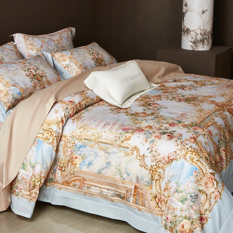 Printed Egyptian Cotton Bedding Set | Garden Border print close up