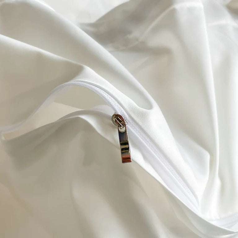 White Embroidered Bedding Set with Red & Grey Trim - 1000TC 