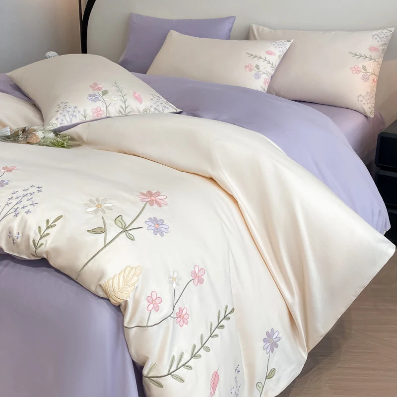 Embroidered Egyptian Cotton Bedding Set 600TC | Meadow Sprig - Egyptian Bedding