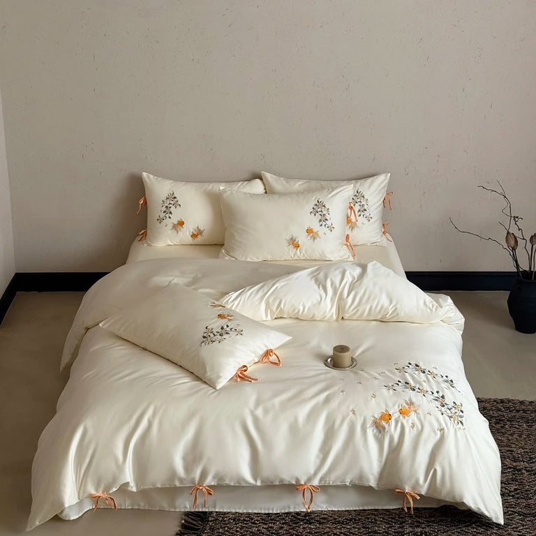 Embroidered Egyptian Cotton Bedding Set 1000TC | Marigold Bow