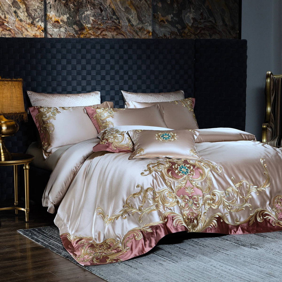 Blush pink bedding set with baroque embroidery