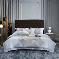 Printed Satin Egyptian Cotton Bedding Set 1000TC | Silver Fan