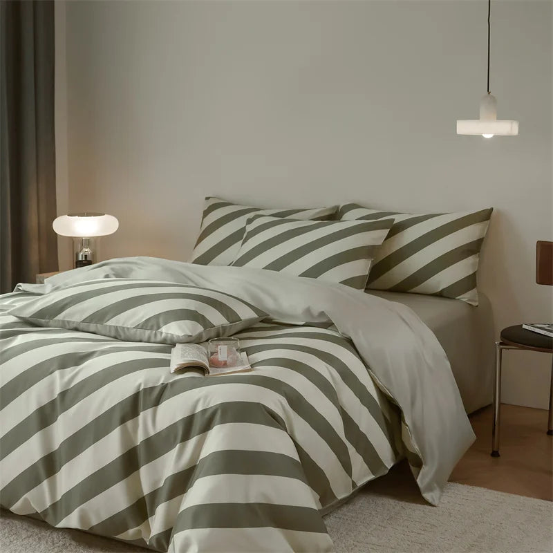 Striped Egyptian Cotton Bedding Set 800TC | Bold Stripe in Sage Green