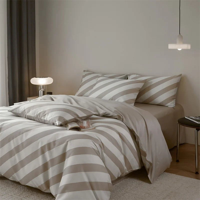 Striped Egyptian Cotton Bedding Set 800TC | Bold Stripe in Light Grey