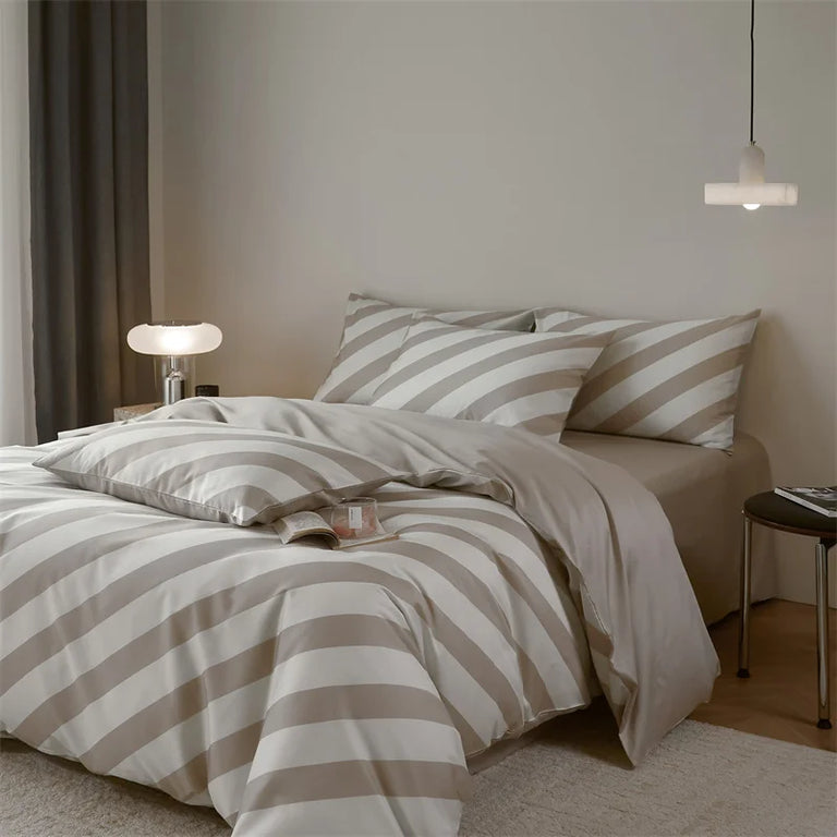 Striped Egyptian Cotton Bedding Set 800TC | Bold Stripe in Light Grey
