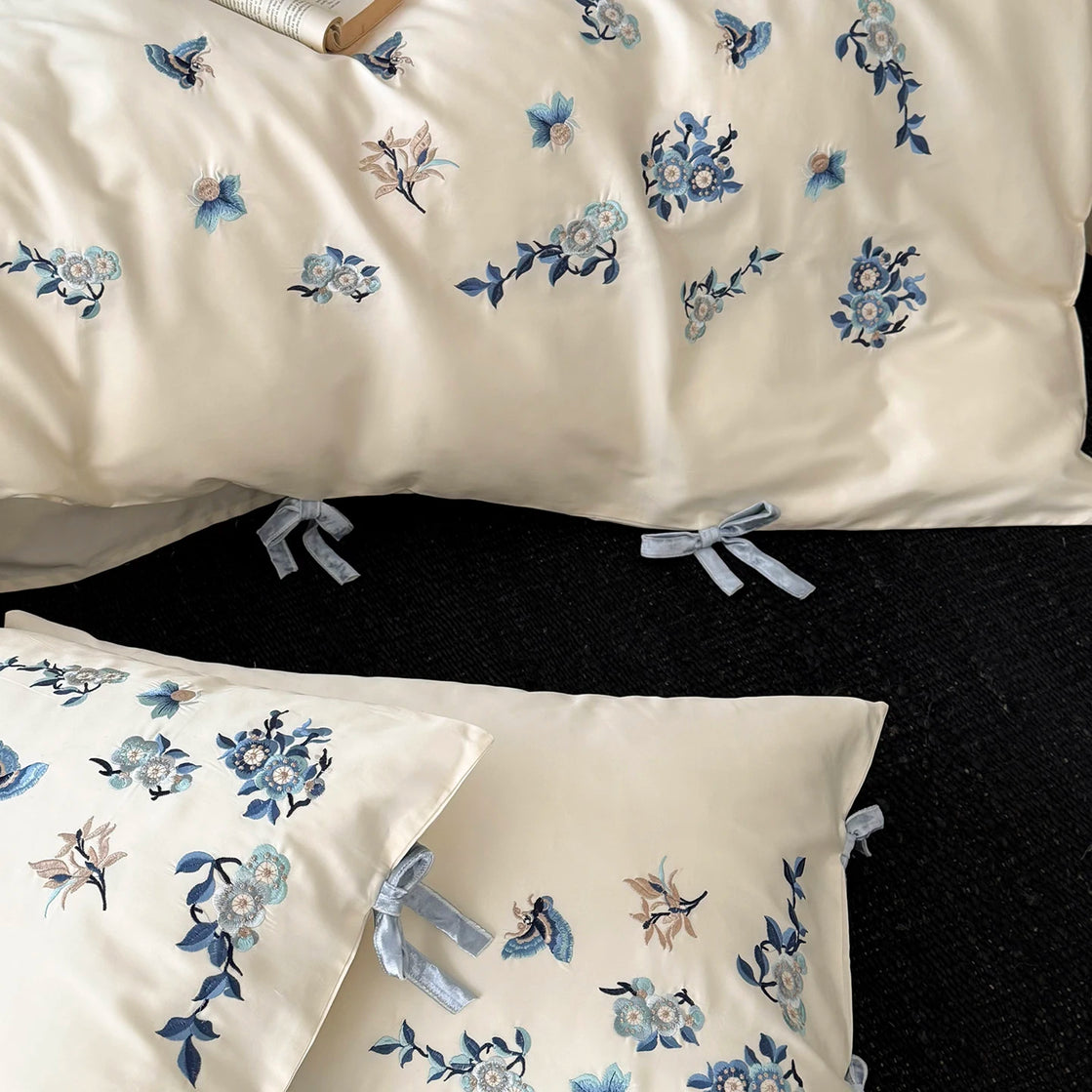 Embroidered Egyptian Cotton Bedding Set 800TC | Blue Bloom - Egyptian Bedding