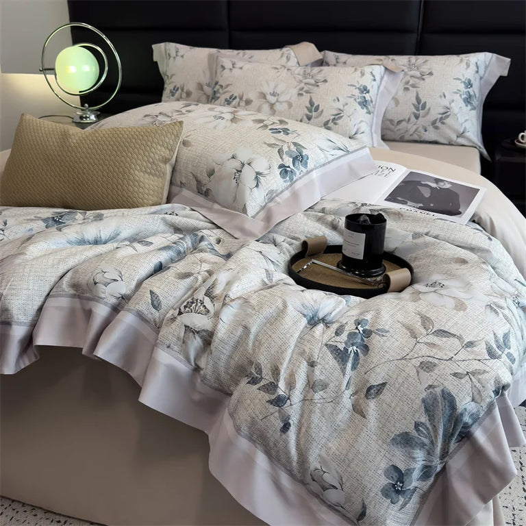 Cotton bedding set with soft leaf and flower print