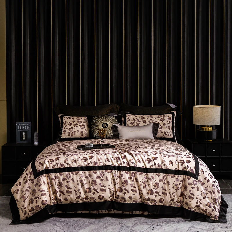 Printed Egyptian Cotton Bedding Set 1200TC | Leopard Noir - Egyptian Bedding