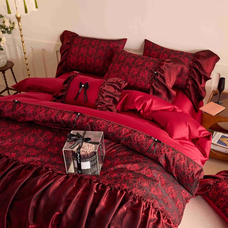 Printed Egyptian Cotton Bedding Set 900TC | Scarlet Rose - Egyptian Bedding