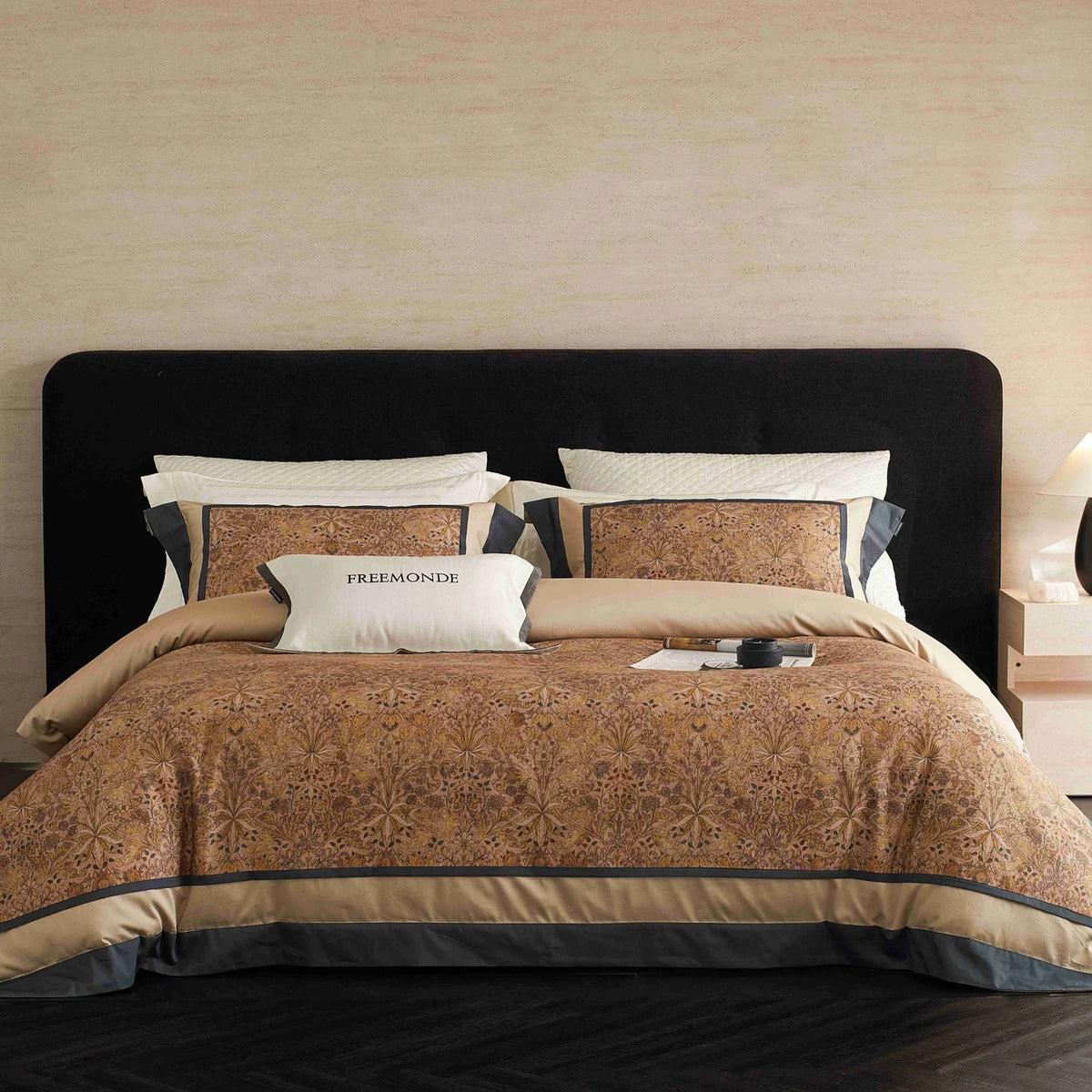 Printed Egyptian Cotton Bedding Set | Copper Paisley on double bed