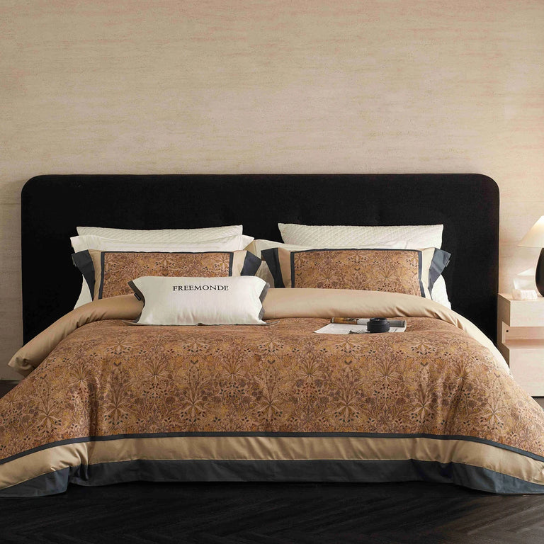 Printed Egyptian Cotton Bedding Set | Copper Paisley on double bed