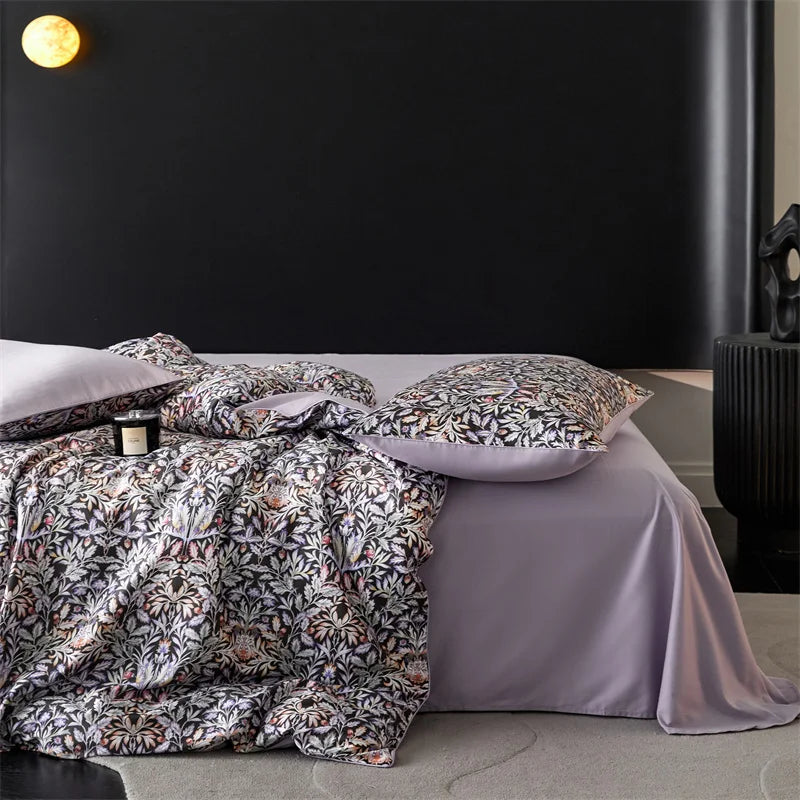 Printed Egyptian Cotton Bedding Set | Midnight Floral print close up