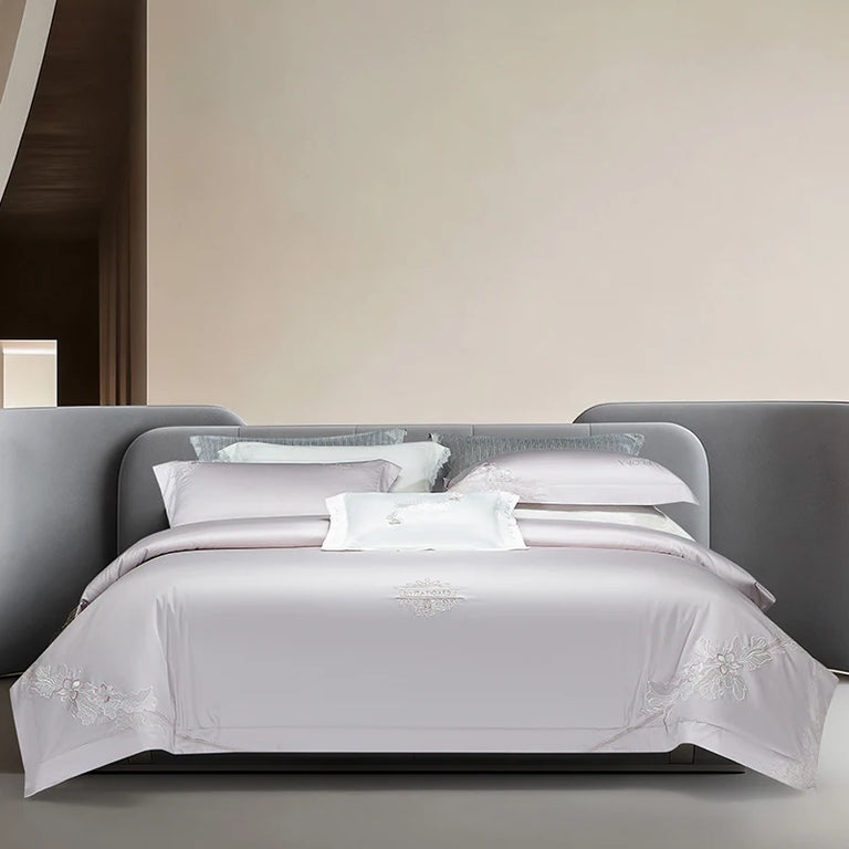 Lilac bedding set with silver floral embroidery