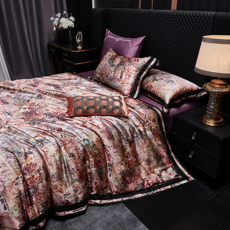 Rose Tapestry pillowcase and duvet cover styled in a bedroom