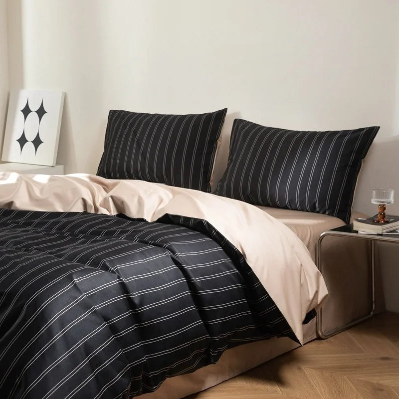 Striped Egyptian Cotton Bedding Set 800TC | Bold Stripe in Black