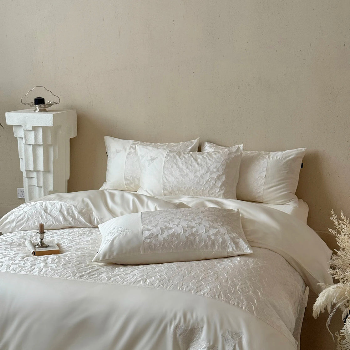 Jacquard Egyptian Cotton Bedding Set 1000TC | Ivory Flutter - Egyptian Bedding