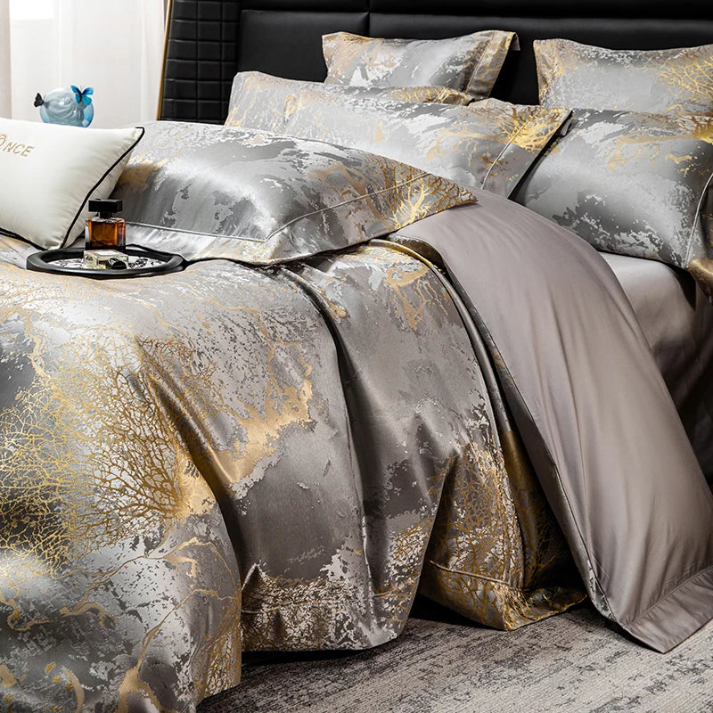 Jacquard Egyptian Cotton Blend Bedding Set 1000TC | Gilded Marble - Egyptian Bedding