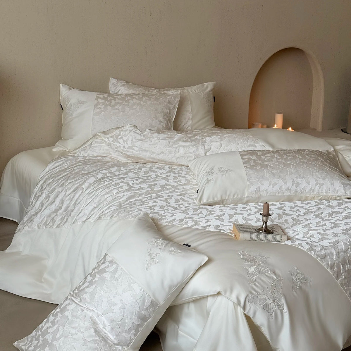 Jacquard Egyptian Cotton Bedding Set 1000TC | Ivory Flutter - Egyptian Bedding