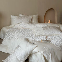 Jacquard Egyptian Cotton Bedding Set 1000TC | Ivory Flutter